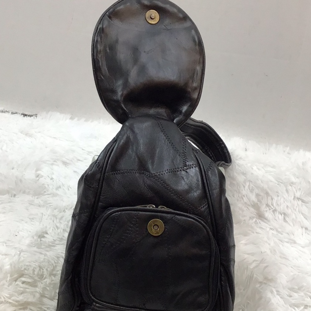 Patchwork Black Leather Convertible Backpack - image 4